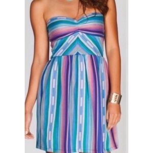 ROXY Strapless Striped Mini Dress Multi | M